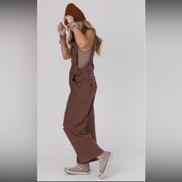 Boho Dusty Trails Distressed Overalls - Picture 4 of 5